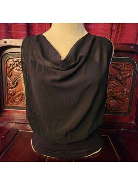 April Black Sheer Drape Tank Top With Gold Sequin Sleeves Womens S USA-Made
